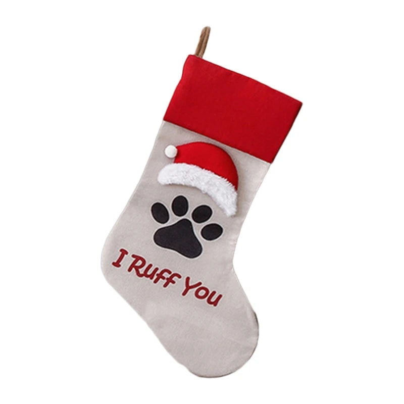 1 Pc Pet Dog Cat Paw Christmas Stockings Big 18" Xmas Holiday Hanging Socks Treat Bag for Fireplace Tree Home Decoration