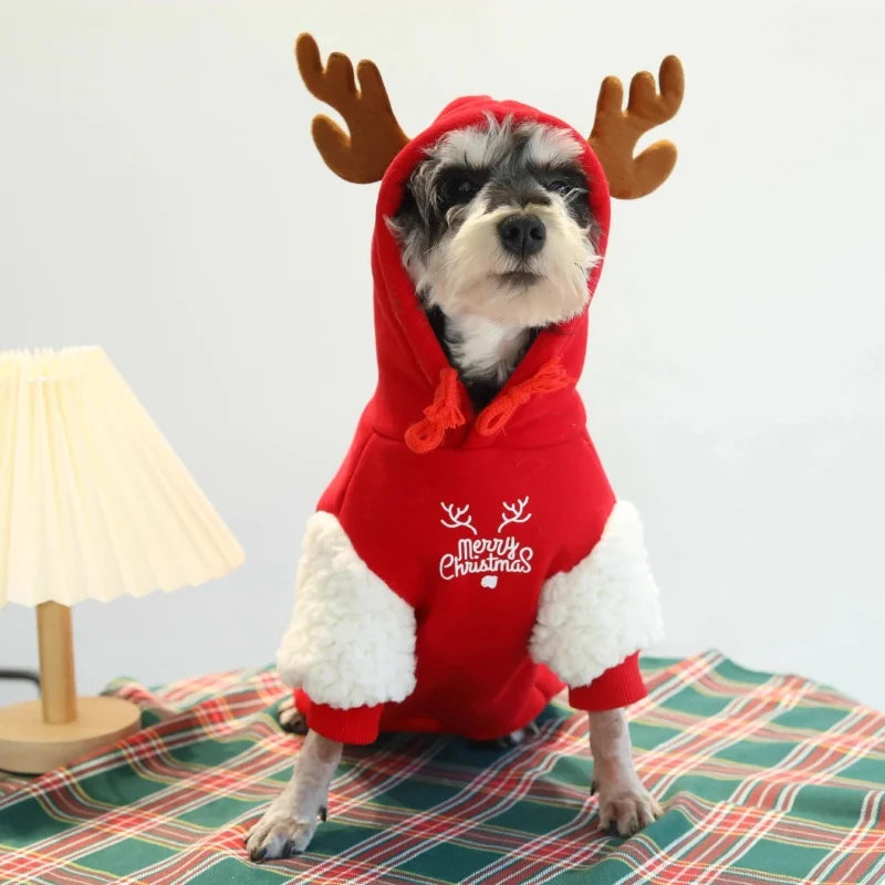 Pet Clothes for Small to Medium-Sized Dogs Casual and Warm Fleece-Lined Christmas Reindeer Cat Hoodie Teddy Dog Hoodie