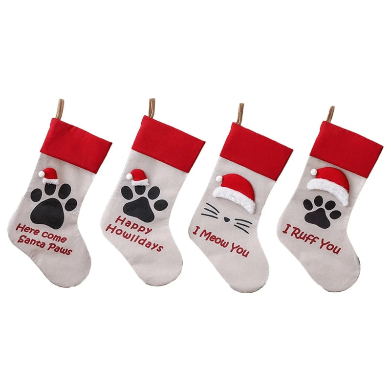 1 Pc Pet Dog Cat Paw Christmas Stockings Big 18" Xmas Holiday Hanging Socks Treat Bag for Fireplace Tree Home Decoration