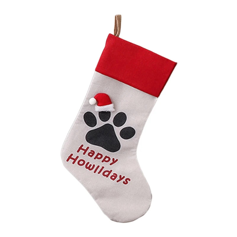 1 Pc Pet Dog Cat Paw Christmas Stockings Big 18" Xmas Holiday Hanging Socks Treat Bag for Fireplace Tree Home Decoration