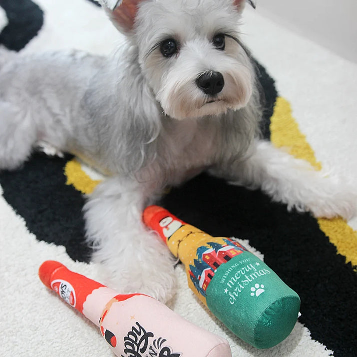 Christmas Dog Toys Squeaking Interactive Colorful Wine Bottle Santa Claus Christmas Tree Pet Chewing Toy Funny Gift Plush Toy