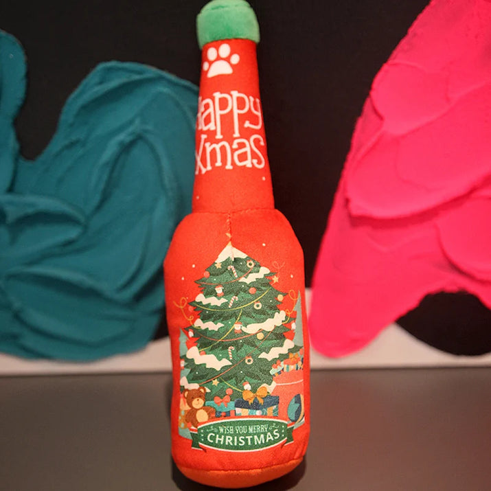 Christmas Dog Toys Squeaking Interactive Colorful Wine Bottle Santa Claus Christmas Tree Pet Chewing Toy Funny Gift Plush Toy