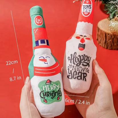 Christmas Dog Toys Squeaking Interactive Colorful Wine Bottle Santa Claus Christmas Tree Pet Chewing Toy Funny Gift Plush Toy
